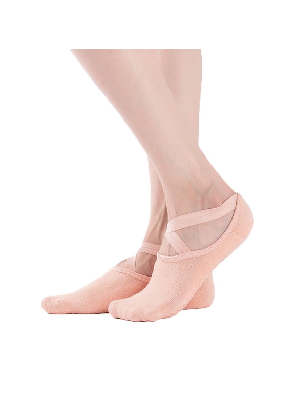 Womens Socks Crisscross Strap Barre Socks, Non Slip Gripped Dance Socks, Breathable Workout Footwear for Yoga Studio and Fitness Training
