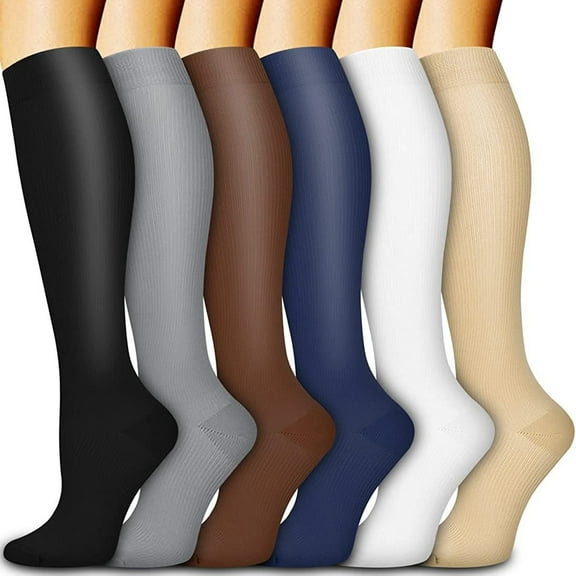 Lopecy-Sta Womens Socks Knee High Compression Socks, Solid Support Socks, Medical Grade Socks for Nurses and Circulation, 6 Pairs