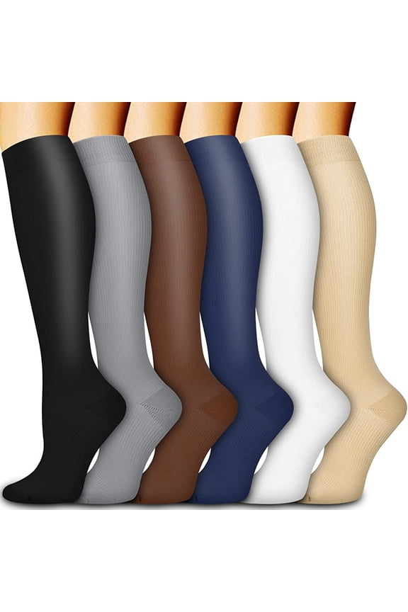 Womens Socks Knee High Compression Socks, Solid Support Socks, Medical Grade Socks for Nurses and Circulation, 6 Pairs