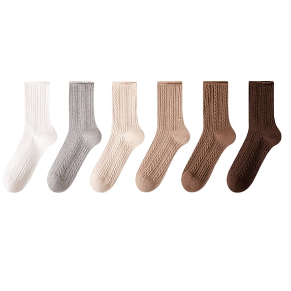 Lopecy-Sta Womens Socks Multi-Color Cable Knit Socks, 6-Pack Textured Crew Socks, Warm Casual Knitted Socks for Fall Winter and Daily Wear, 6 Pairs