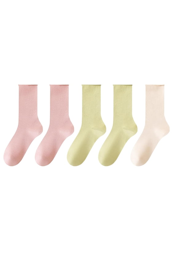 Womens Socks Pastel Crew Socks, Multi-Pack Casual Socks, Simple Neutral Daily Socks for Everyday and Office, 5 Pairs