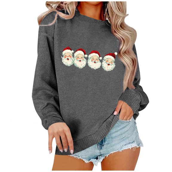Lopecy-Sta Womens Sweatshirts No Hood Christmas Gift for Women Long Sleeve Round Neck Printing Sweatshirts Top for Women Trendy