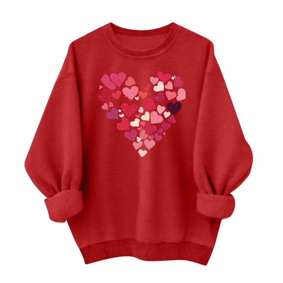 Lopecy-Sta Womens Sweatshirts Trendy Heart Oversized Sweatshirt Valentine Graphic Crewneck Long Sleeve Fleece Pullover Top Fall Sweatshirt Outfits