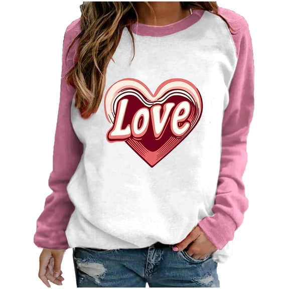 Lopecy-Sta Womens Sweatshirts Trendy Valentine's Day Women's Funny Love Heart Graphic Shirt Fashion Casual Long Sleeve Pullover Top