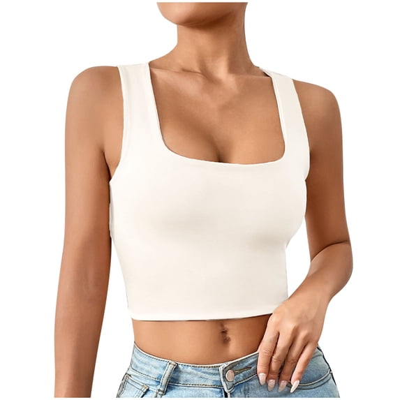 Lopecy-Sta Womens Tank Tops Square Neck Wide Strap Crop Tank Tops Sleeveless Casual Basic Tees