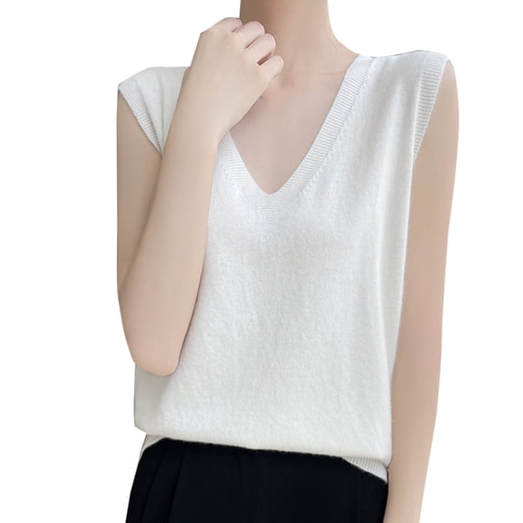 Lopecy-Sta Womens Tank Tops V Neck Knit Sleeveless Vest Loose Fit Casual Sweater Tops for All Seasons
