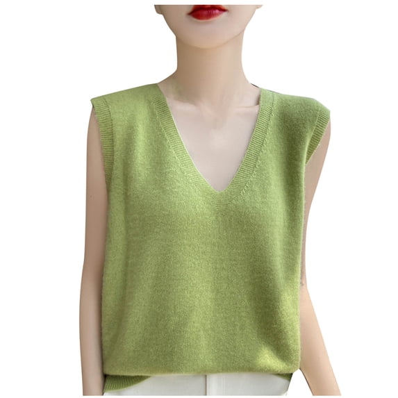Lopecy-Sta Womens Tank Tops V Neck Knit Sleeveless Vest Loose Fit Casual Sweater Tops for All Seasons