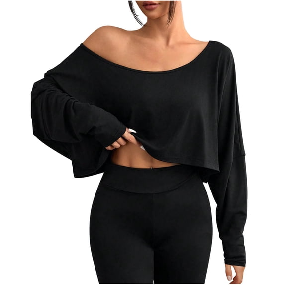 Lopecy-Sta Womens Tops Long Sleeve Off Shoulder Cropped Top For Casual And Party Wear