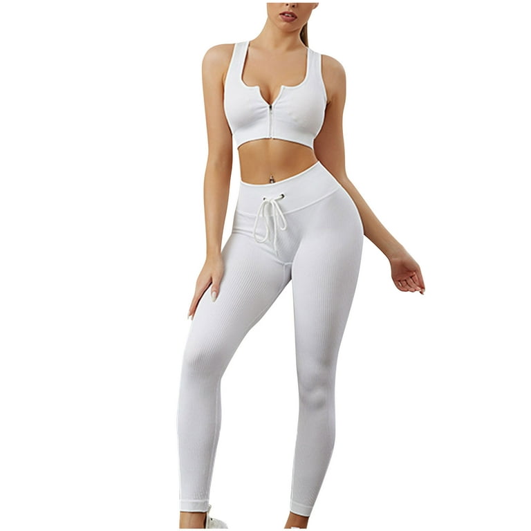 Lopecy-Sta Workout Sets for Women White Womens Summer Outfits Deals  Clearance Women's Casual Fashion Bodybuilding Run Yoga Camisole Zipper  Solid Color