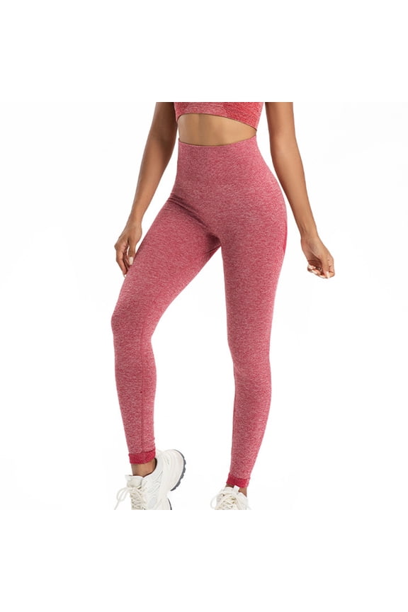 Yoga Leggings for Women High Waist Compression Seamless Heathered Moisture Wicking Butt Lifting Scrunch Workout Pants, Squat Proof Athletic Trousers for Gym and Running
