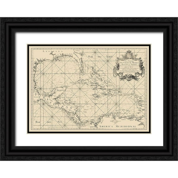 Lopez 32x24 Black Ornate Wood Framed with Double Matting Museum Art Print Titled - Gulf of Mexico Caribbean Honduras Nicaragua