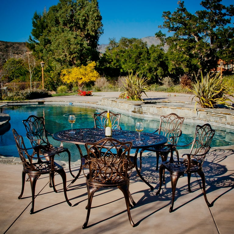Lopez 7 Piece Cast Aluminum Outdoor Dining Set Copper