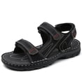 thumbnail image 1 of Lopise men's summer sandals leather casual beach sandals non slip folding resistance black sandals US size 12, 1 of 8