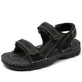 thumbnail image 1 of Lopise men's summer sandals leather casual beach sandals non slip folding resistance black sandals US size 8, 1 of 8