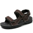thumbnail image 1 of Lopise men's summer sandals leather casual beach sandals non slip folding resistance dark brown sandals US size 9.5, 1 of 8