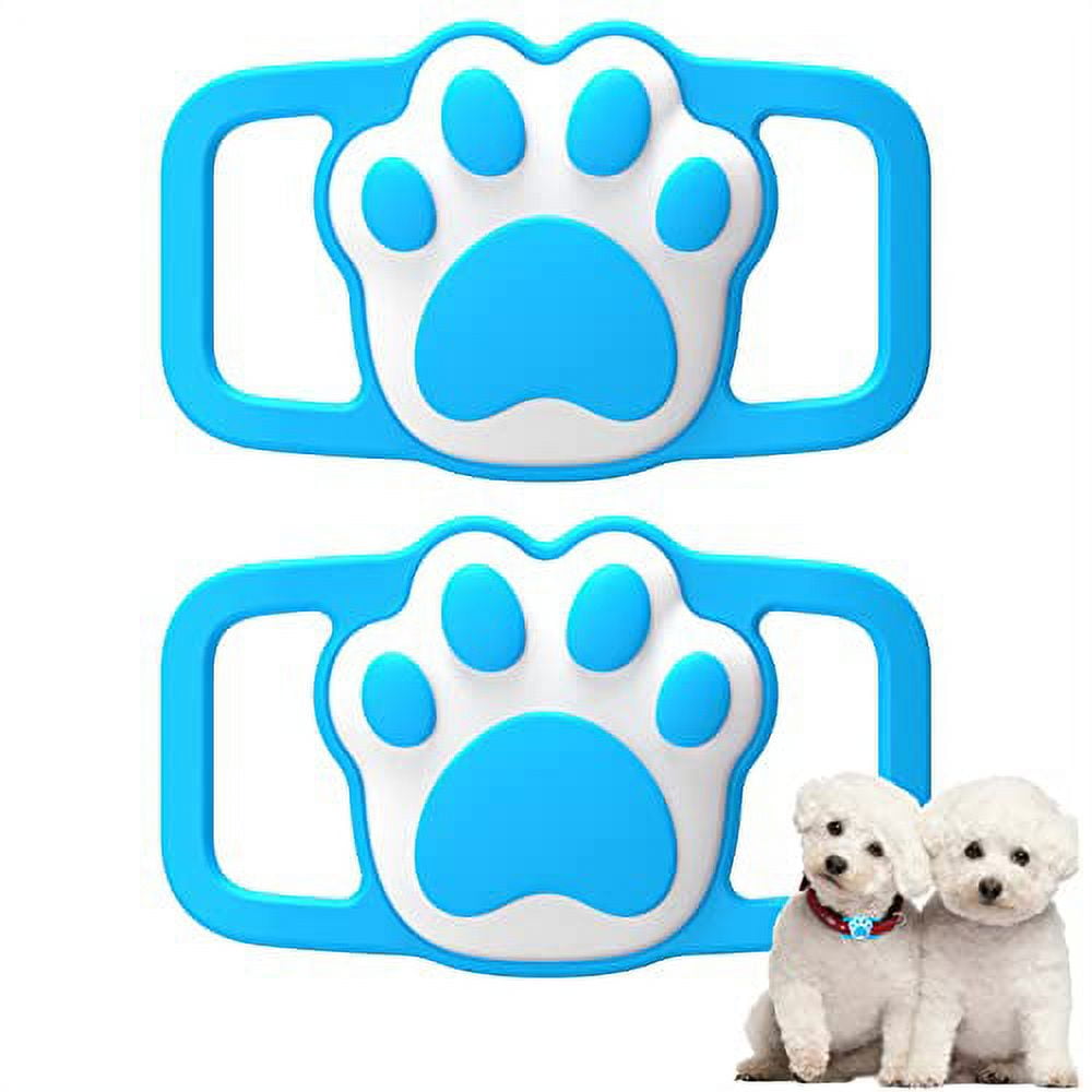 Lopnord Airtag Dog Collar Holder Compatible with Apple Air Tag GPS, 2 Pack Airtags Dog Tag Collar Waterproof Silicone Case, Airtag Protective Cover for Pet Dog Cat Collar Backpack (Blue)