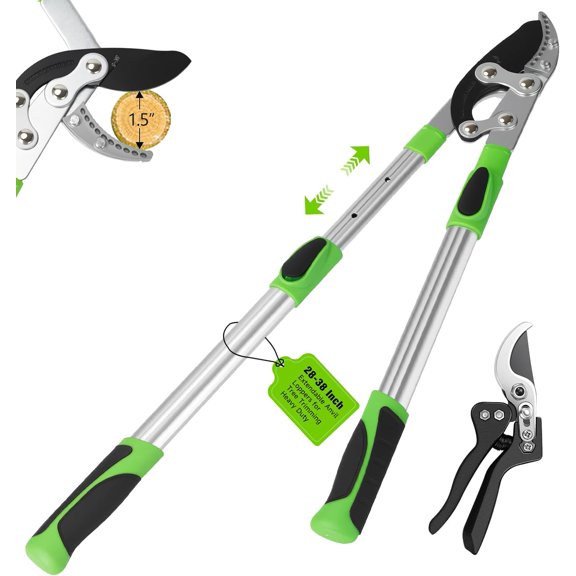 Loppers for Tree Trimming Heavy Duty Extendable Handle,28–38'' Adjustable Tree Branch Cutter & Pruning Shears Set, Garden Tree Trimmer with Compound Action 1.5–2"Cutting Capacity for Plants & Yard