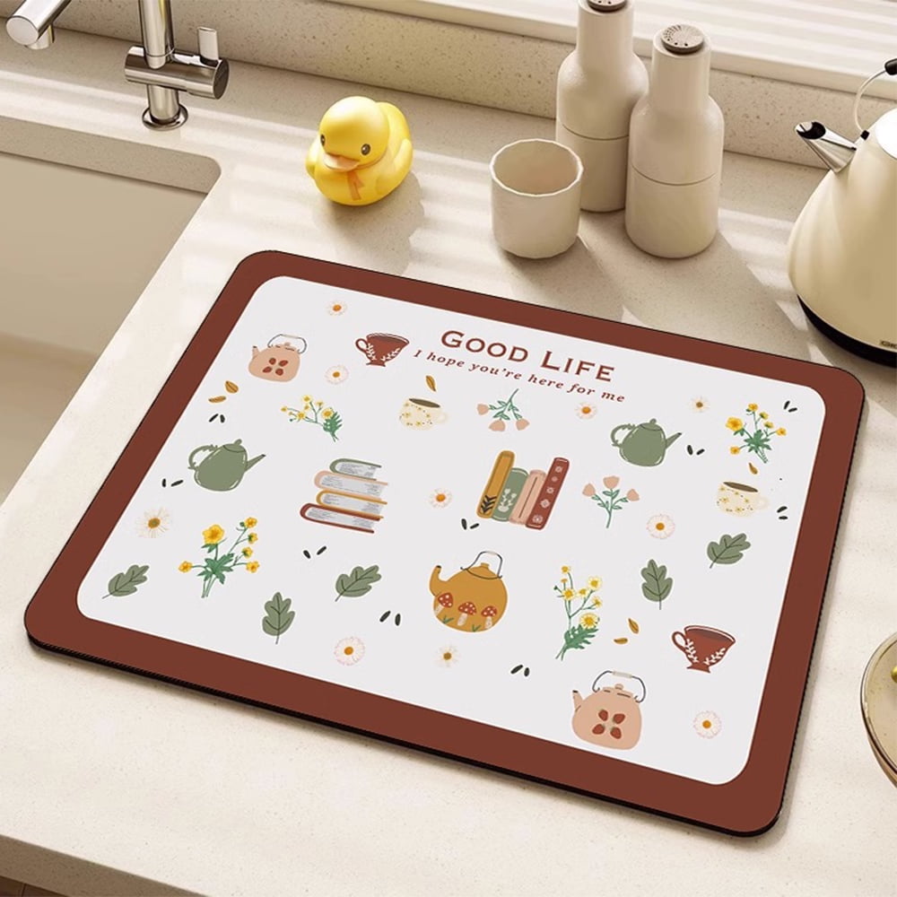 Lopsie Dish Drying Mat for Kitchen, Absorbent Microfiber Dishes Drainer