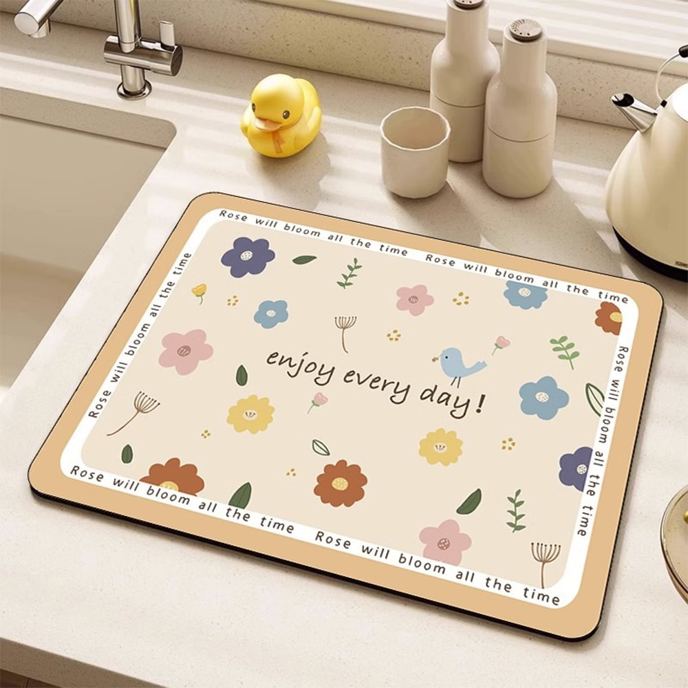 Lopsie Dish Drying Mat for Kitchen, Absorbent Microfiber Dishes Drainer