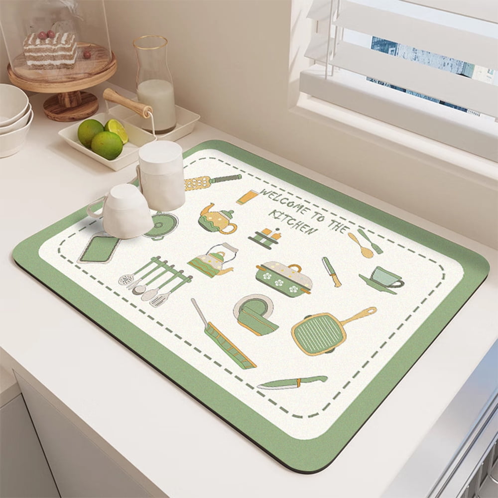 Lopsie Dish Drying Mat for Kitchen, Absorbent Microfiber Dishes Drainer