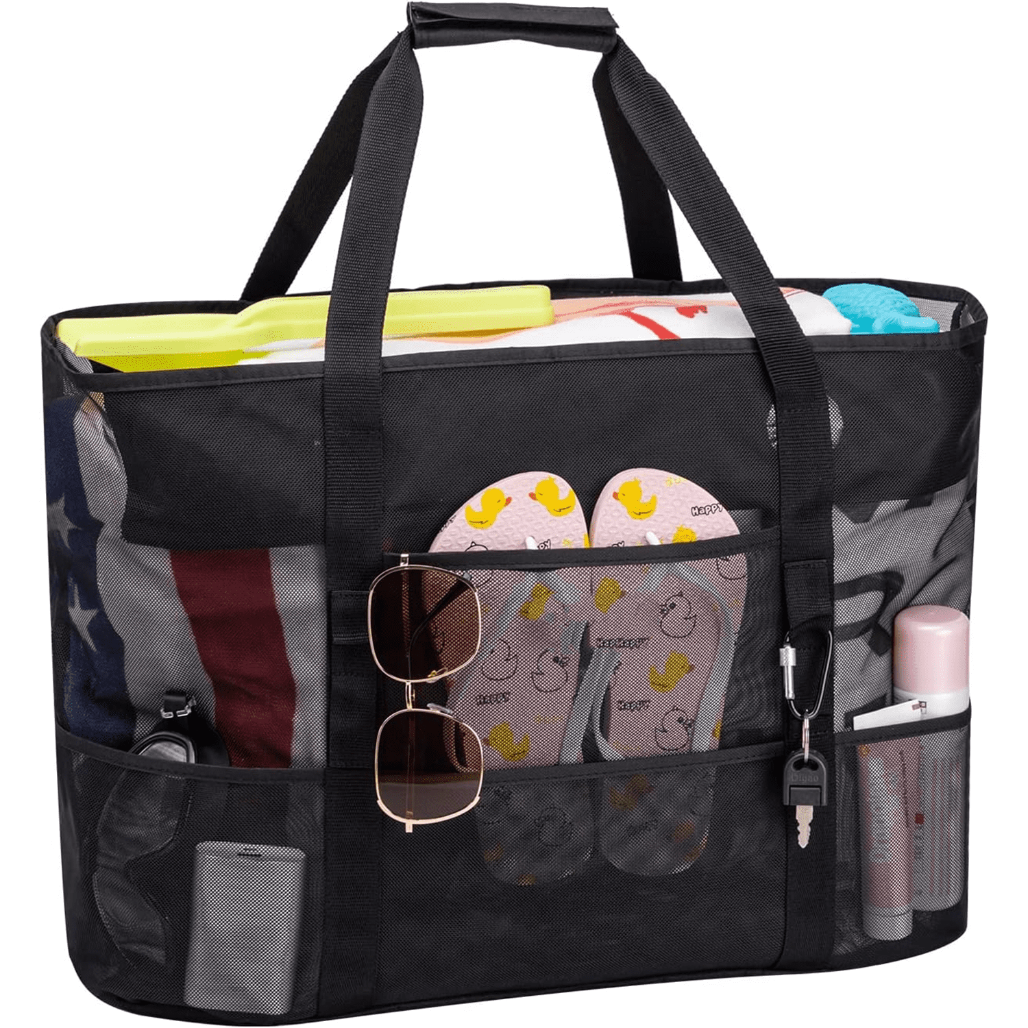 Lopsie Extra Large Mesh Beach Bag for Women Tote Bag with Zipper for