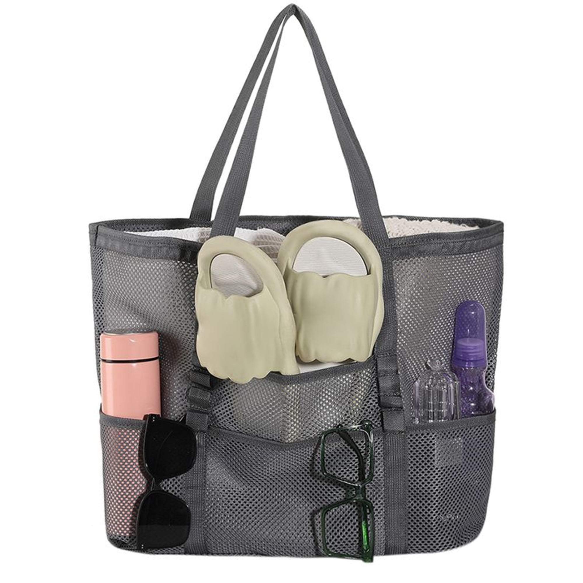 Lopsie Gray Extra Large Mesh Beach Bags for Women Tote Bag with Zipper