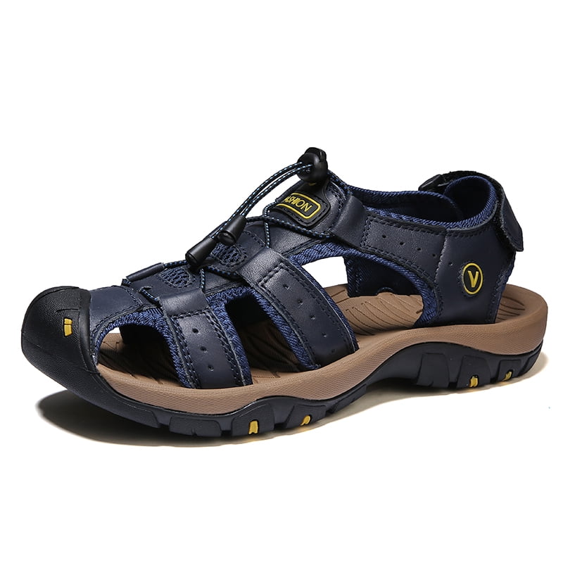 Lopsie Men's Outdoor Hiking Sandals Beach Sandals Leather Closed Toe ...