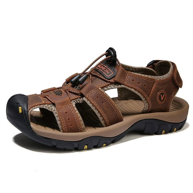 Lopsie Men's Outdoor Hiking Sandals Beach Sandals Leather Closed Toe ...