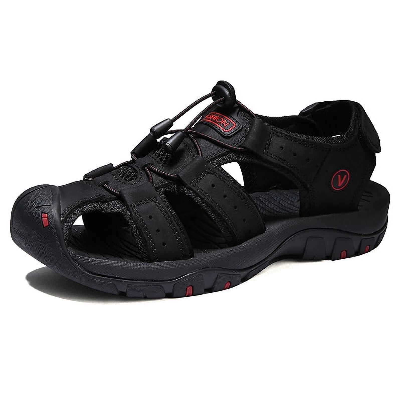 Lopsie Men s Outdoor Hiking Sandals Beach Sandals Leather Closed Toe Fisherman Sandal For Men Walmart