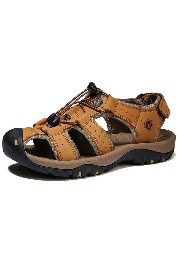 Men's Outdoor Hiking Sandals Beach Sandals Leather Closed Toe Fisherman Sandal For Men