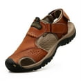 thumbnail image 1 of Lopsie Men's Outdoor Hiking Sandals Beach Sandals Leather Closed Toe Fisherman Sandal For Men, 1 of 7