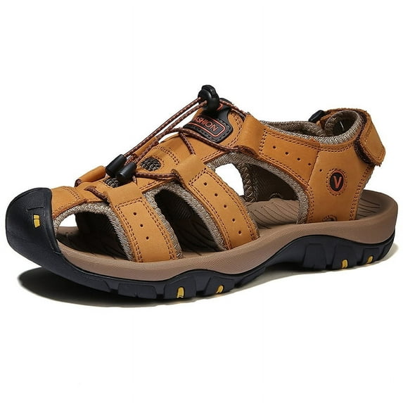 Lopsie Men's Outdoor Hiking Sandals Beach Sandals Leather Closed Toe Fisherman Sandal For Men