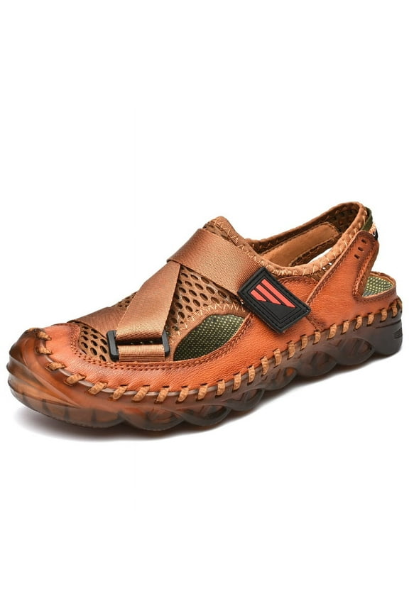 Mens Closed Toe Athletic Sport Sandals Outdoor Hiking Leather Sandals Fashion Fisherman Shoes