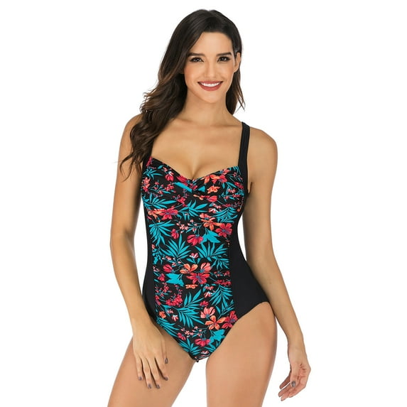 Lopsie TEMPTATION Tummy Control Swimwear Halter One Piece Slimming Vintage Retro Swimsuit Womens Ruched Push Up Bathing Suit