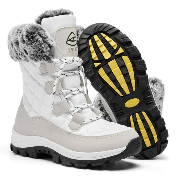 Lopsie Women’s Snow Boot With Waterproof Lace Up Mid-Calf Outdoor Winter Deep Tread Rubber Sole