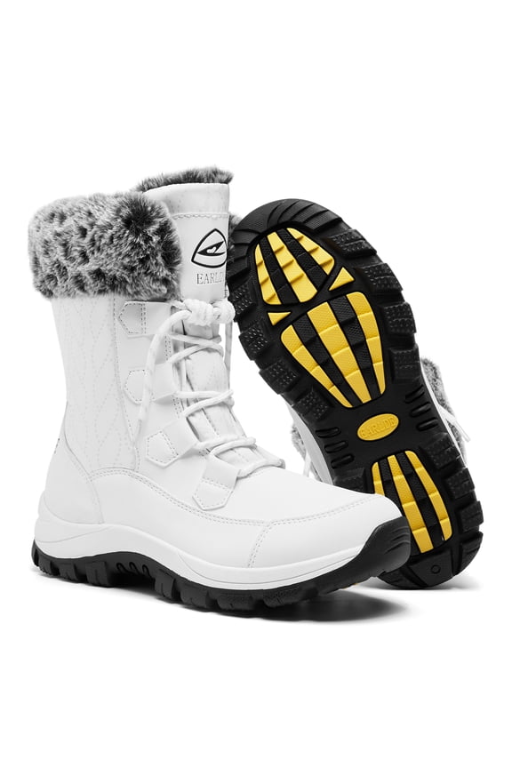 Women’s Snow Boot With Waterproof Lace Up Mid-Calf Outdoor Winter Deep Tread Rubber Sole