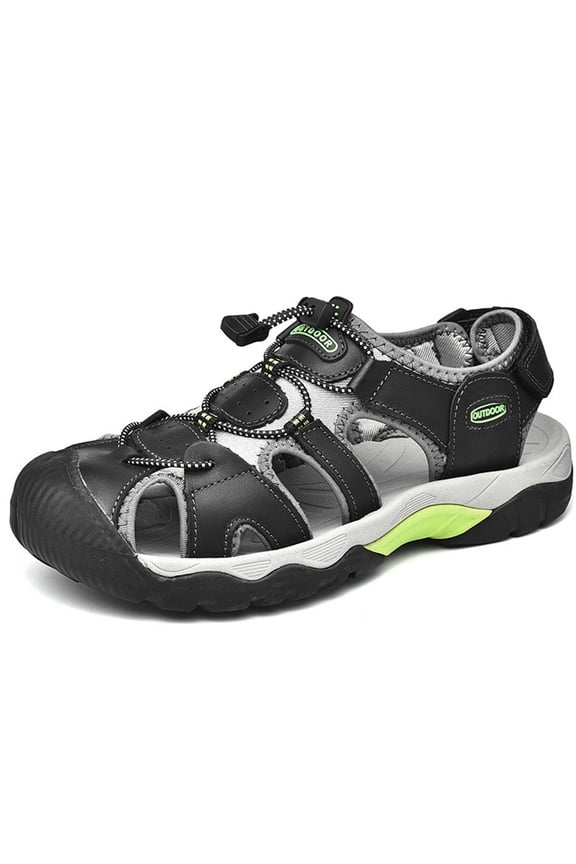 men's summer leather sandals breathable casual beach men's sandals closed toe crash black sandals US size 6.5