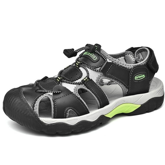 Lopsie men's summer leather sandals breathable casual beach men's sandals closed toe crash black sandals US size 7.5