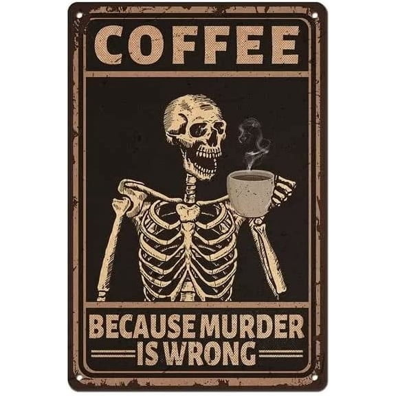 Lopuods Coffee Skull Decor, Vintage Metal Tin Sign, 12x8 Inches, Retro, Halloween, Wall Mount, Rectangular