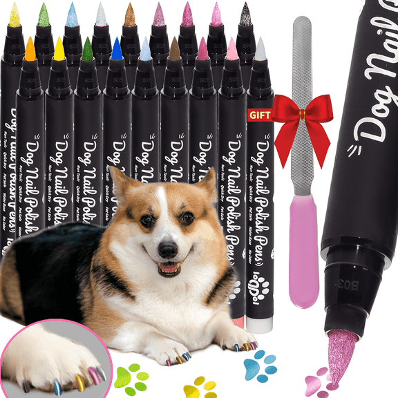 Loqpol 18 Metallic & Matte Colors Dog Nail Polish Pens Quick Dry with Dog Nail File, Non Toxic Glitter Dog Safe Nail Polish, Easy to Apply Pet Safe Accessories for Small and Large Puppies