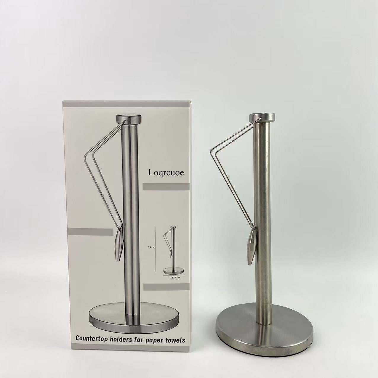 Loqrcuoe Countertop holders for paper towels,Paper Towel Holder Stand Countertop with Heavy Weighted Stainless Steel Base, Free Standing Paper Towel Holder (Brushed Nickel)