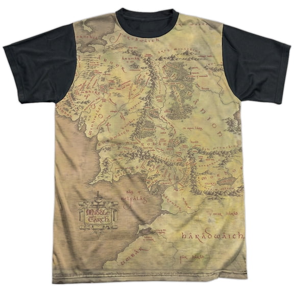 Lor - Middle Earth Map - Short Sleeve Black Back Shirt - XXX-Large
