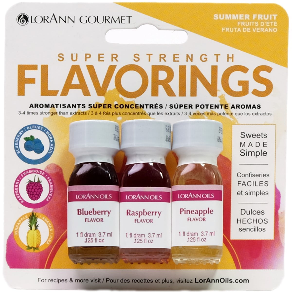 LorAnn Candy & Baking Flavoring .125oz 3/Pkg-Summer Fruit-Blueberry/Raspberry/Pineapl