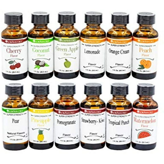 LorAnn Oils Super Strength 12 Fruity Flavors in Glass Bottles, 1 fl oz. - Kosher