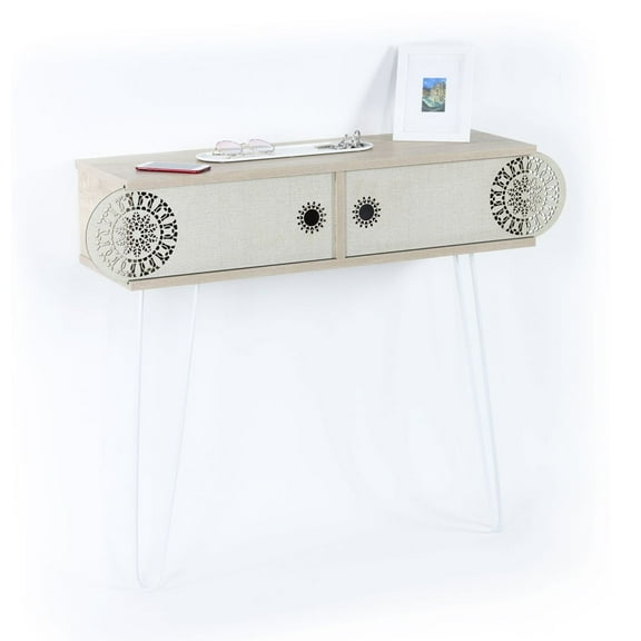 Lora Metal Legs 2 Tier Console Table, Modern Entryway Table for Living Room, Compact Storage Shelf in Plain Light Oak Finish