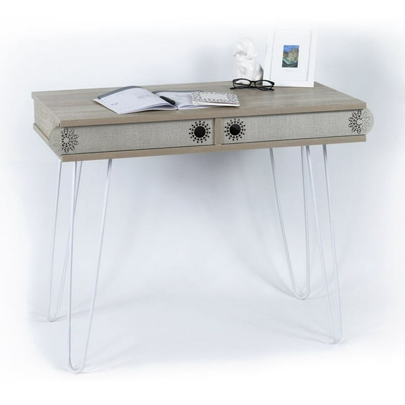 Lora Metal Legs 2 Tier Modern Desk, Light Oak, 27 Inch