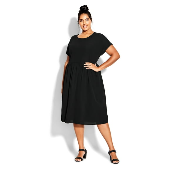 Loralette Women's Plus Size Doll Up Plain Short Sleeves Round Neckline Dress