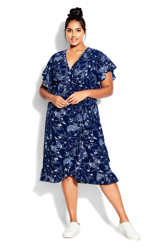 Women's Plus Size It'S A Wrap Print V-Neckline Dress - Blue