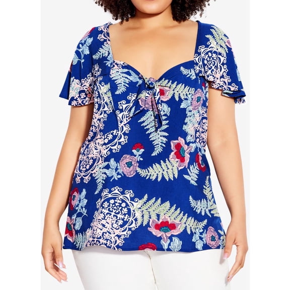 LORALETTE Womens Kata Printed V Neck Pullover Blouse, Blue, Plus Size, 20W