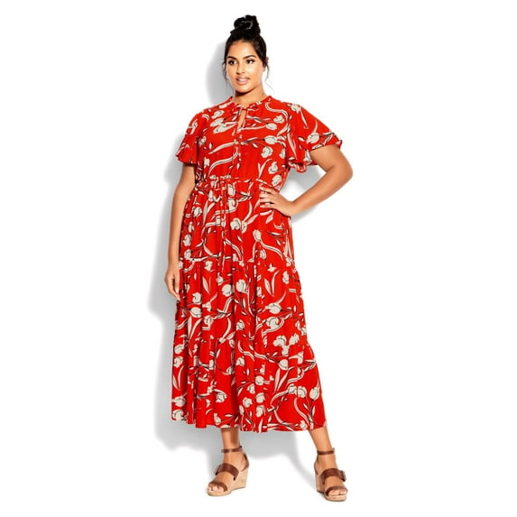 Loralette Womens Plus Size Happy Tier Print Dress
